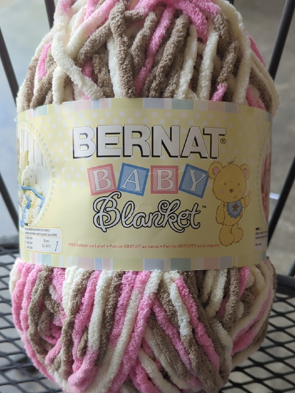 BERNAT Baby Blanket Chenille Yarn - Pink, Cream & Taupe 220 Yds Super Bulky 6